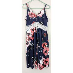 New LAISHEN sz L Fit & Flare Dress sleeveless tank colorful floral print 3730